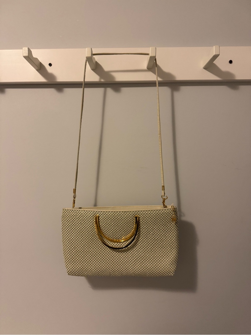 Elegant Cream Woven Crossbody Bag with Gold Hardware